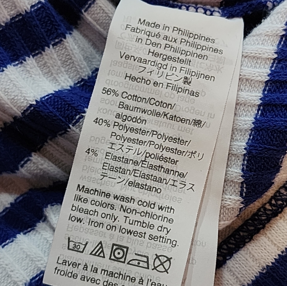 J. Crew Blue White Striped Henley Top Large Ribbed Knit Nautical Casual Tee - Picture 7 of 7